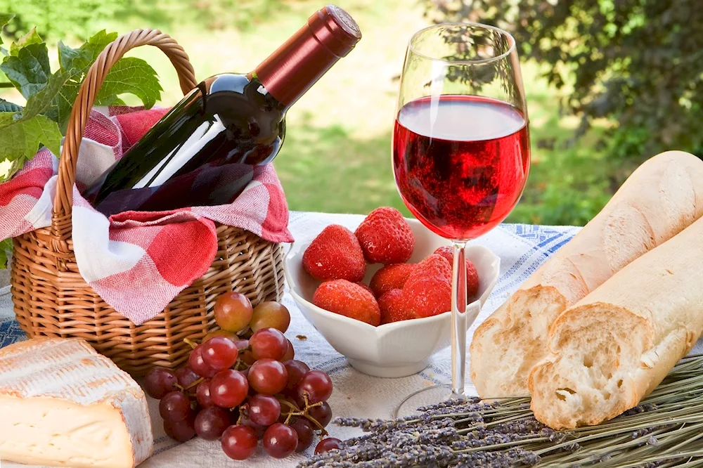 Wine and cheese still life
