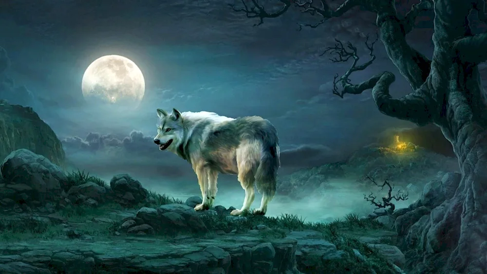 Wolf howling at the moon