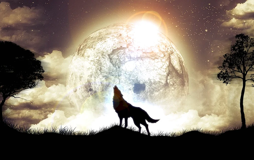 Wolf and Moon