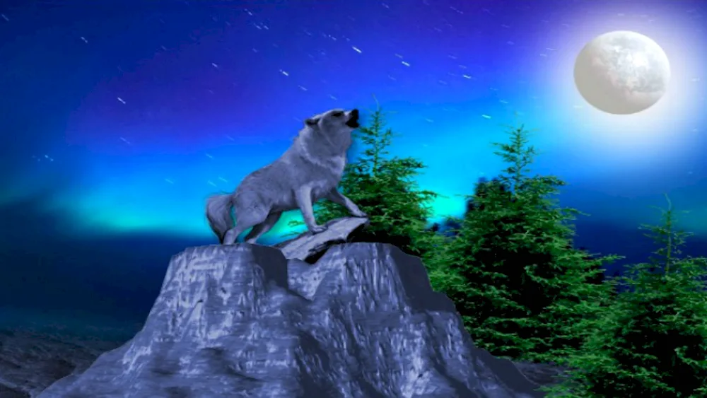 Wolf howling at the moon picture