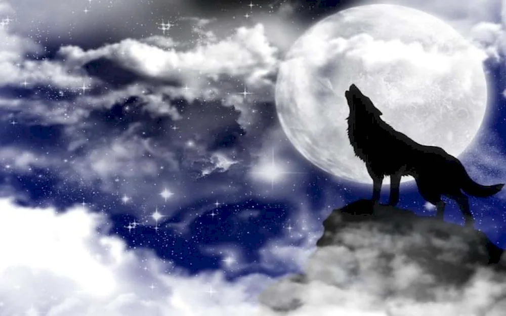 Wolf howling at the moon