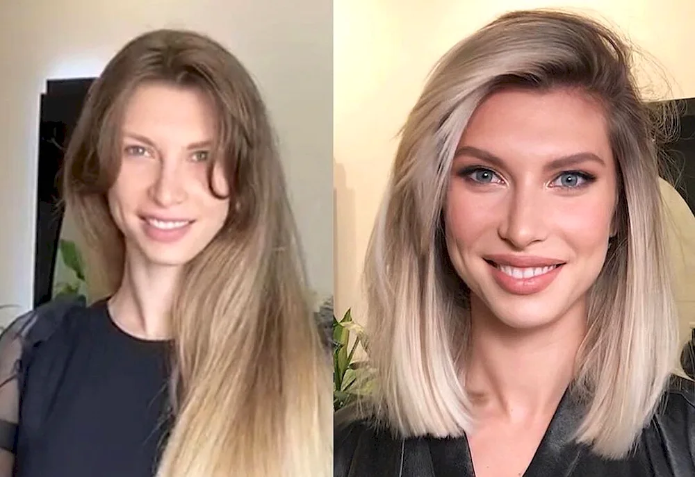 Hair before and after haircut