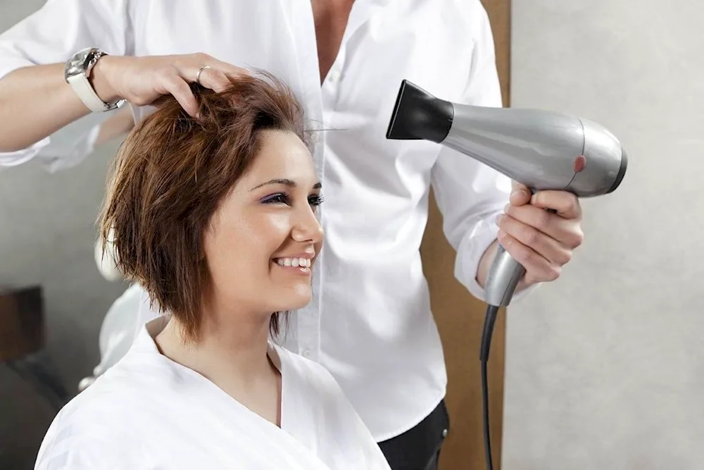 Drying hair in a hairdresser