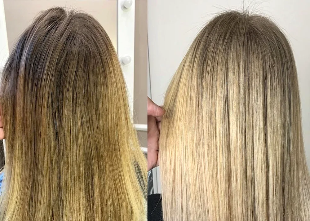 Sunburned hair before after
