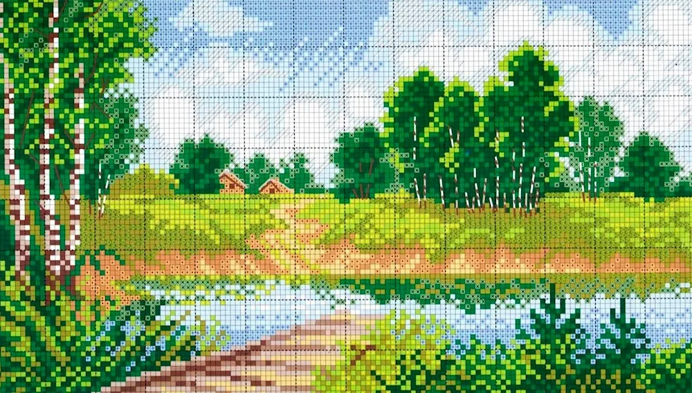 Cross stitching nature landscapes