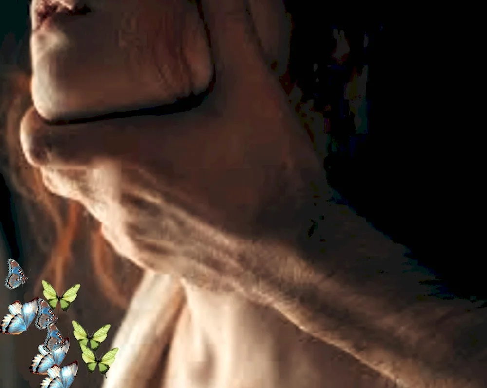 Behind the girl's hair