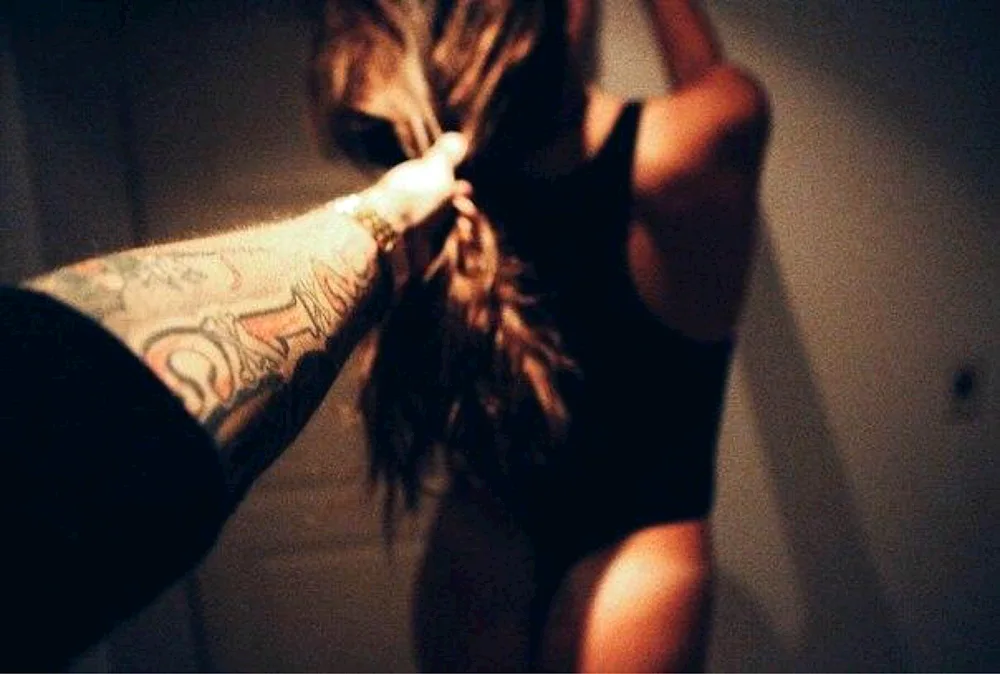 Behind the girl's hair