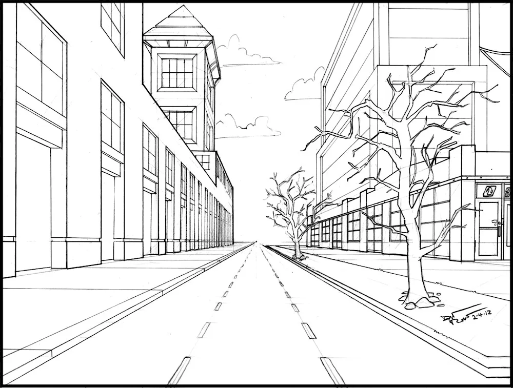 City sketch linear perspective