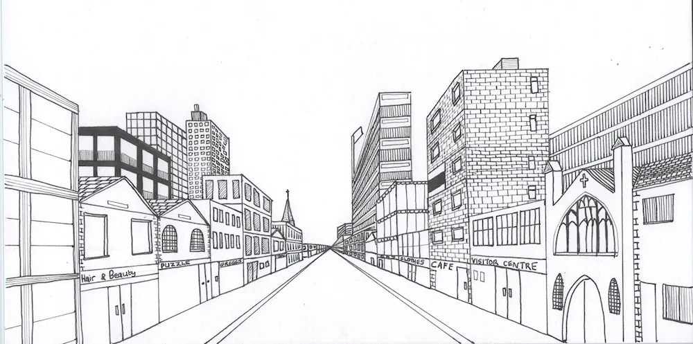 City sketch linear perspective