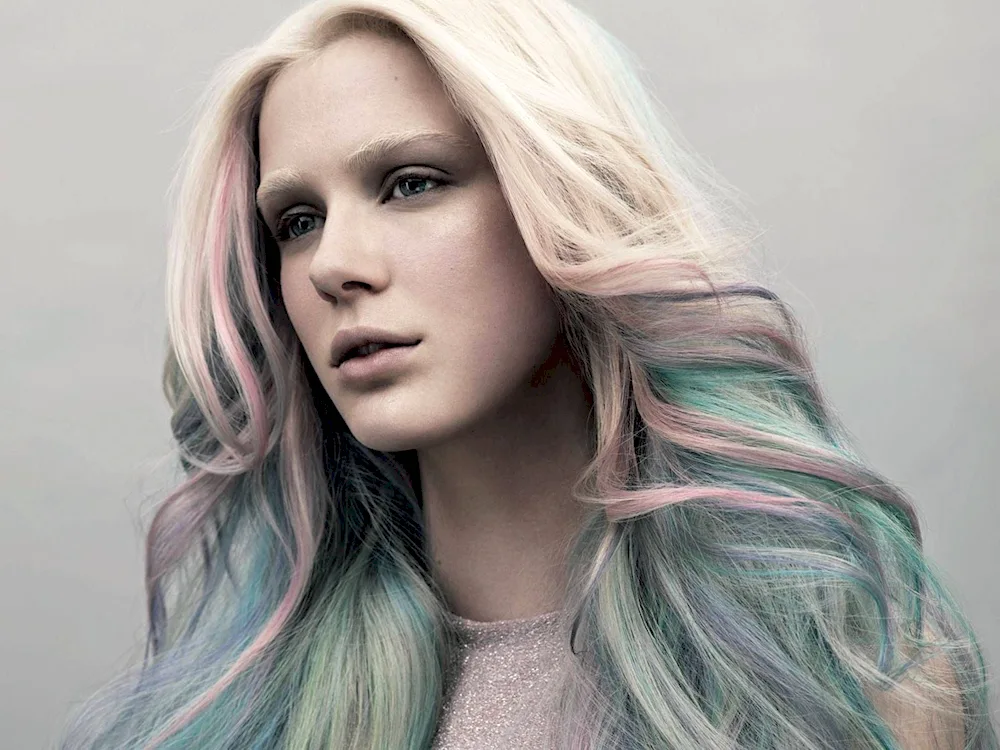 Green strands on blonde hair