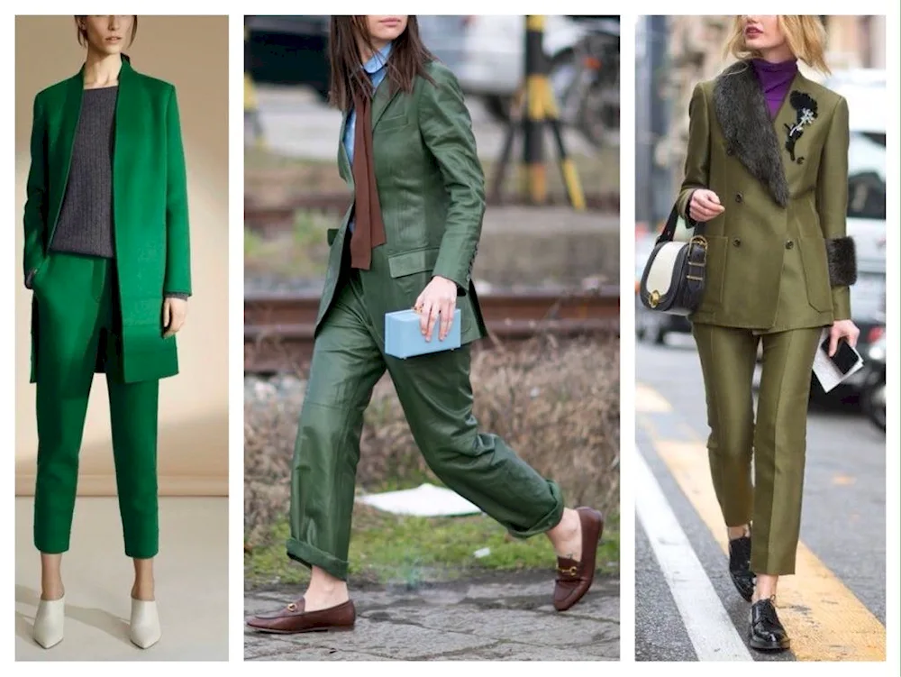 Green trouser suit women's