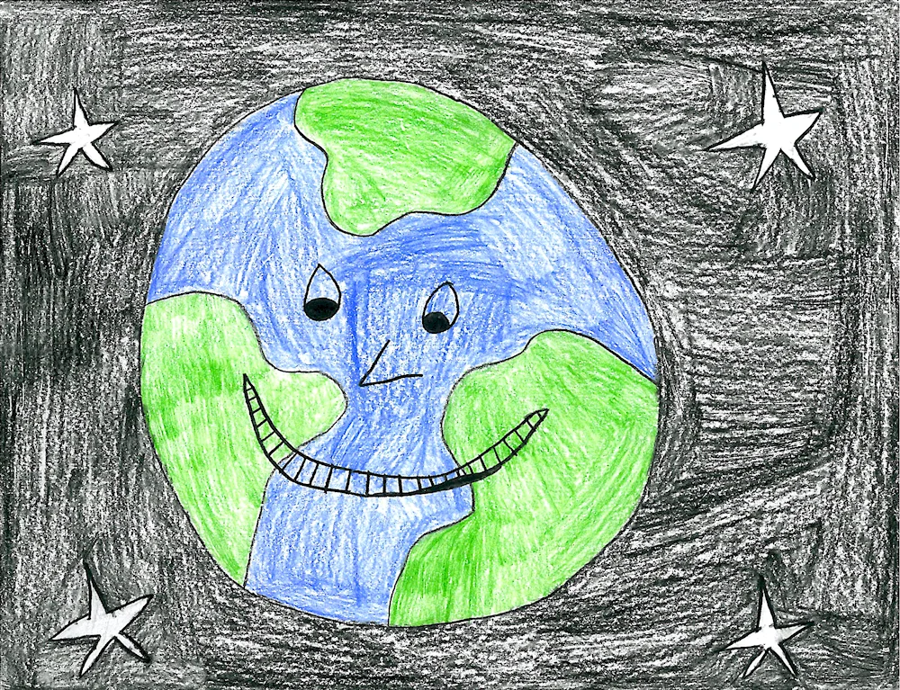 Earth colouring in space drawing