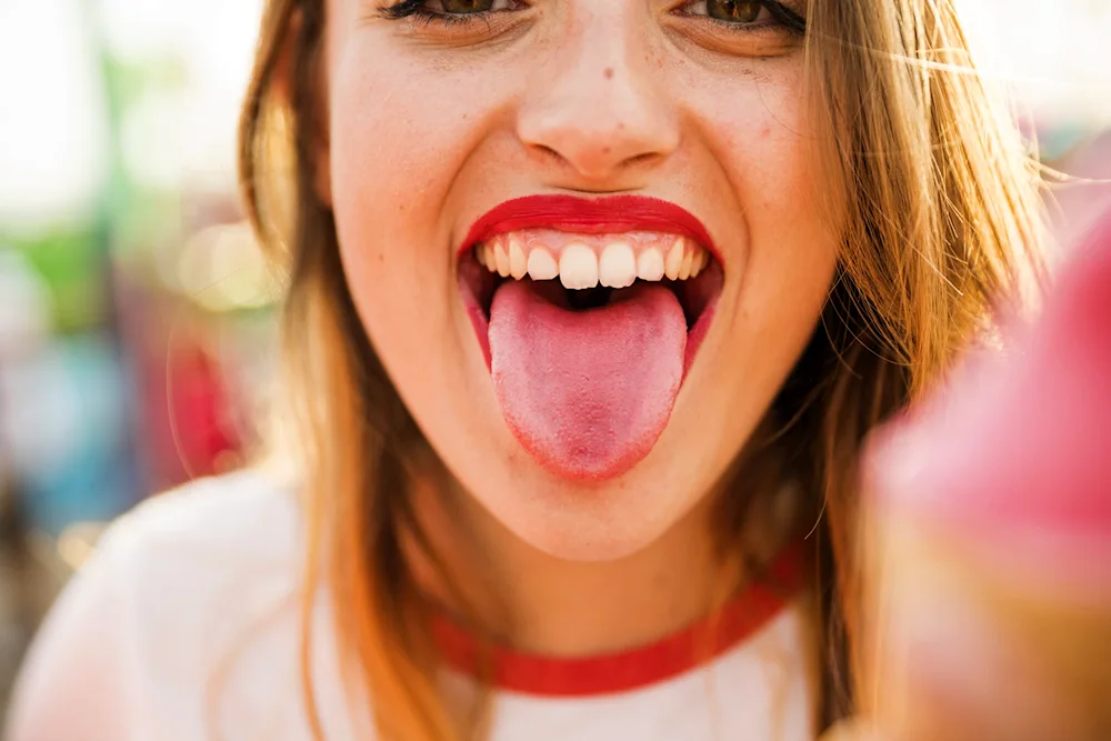 Woman with tongue out