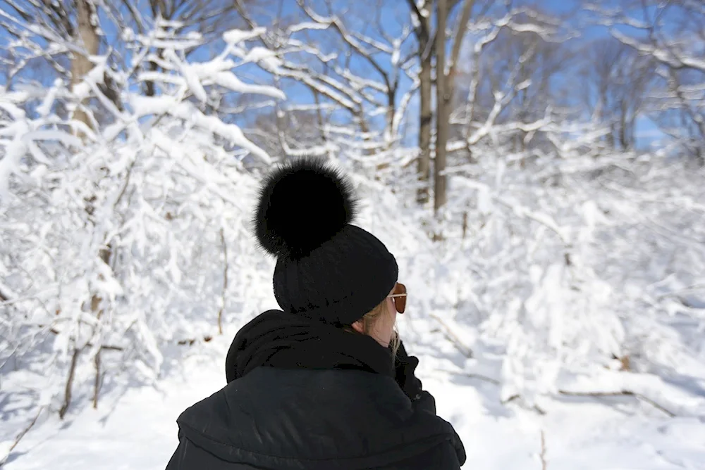 Girl in winter from back winter