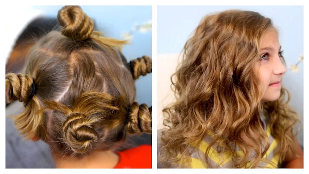 Middle hair curls with a curling iron