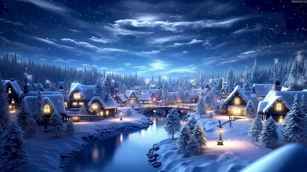 Winter night in the village