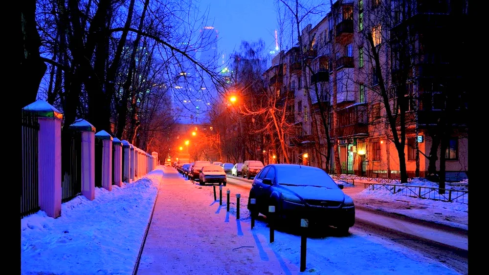 Night winter city