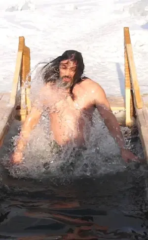 Winter bathing in an ice-hole