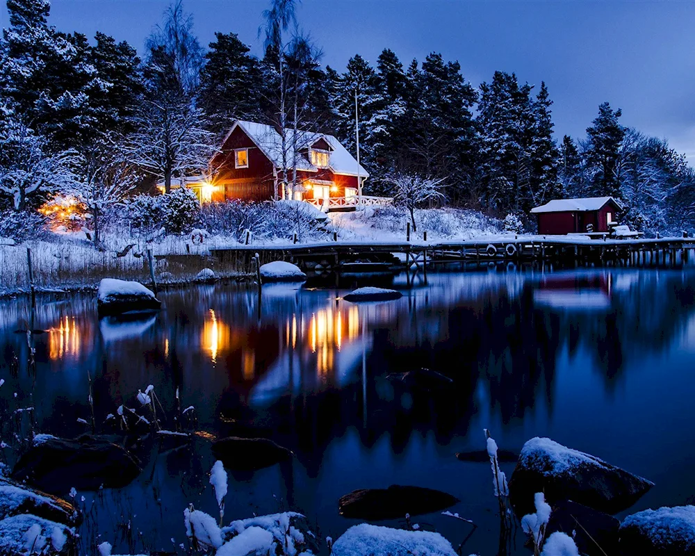 Snowy house. cabin