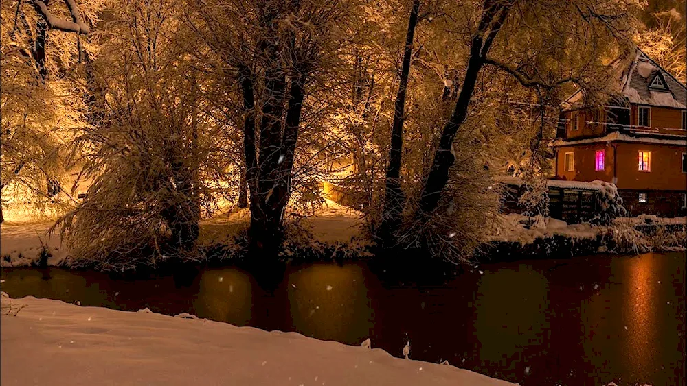 Winter cabin in the woods in the winter