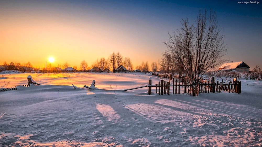 Winter landscape in the village