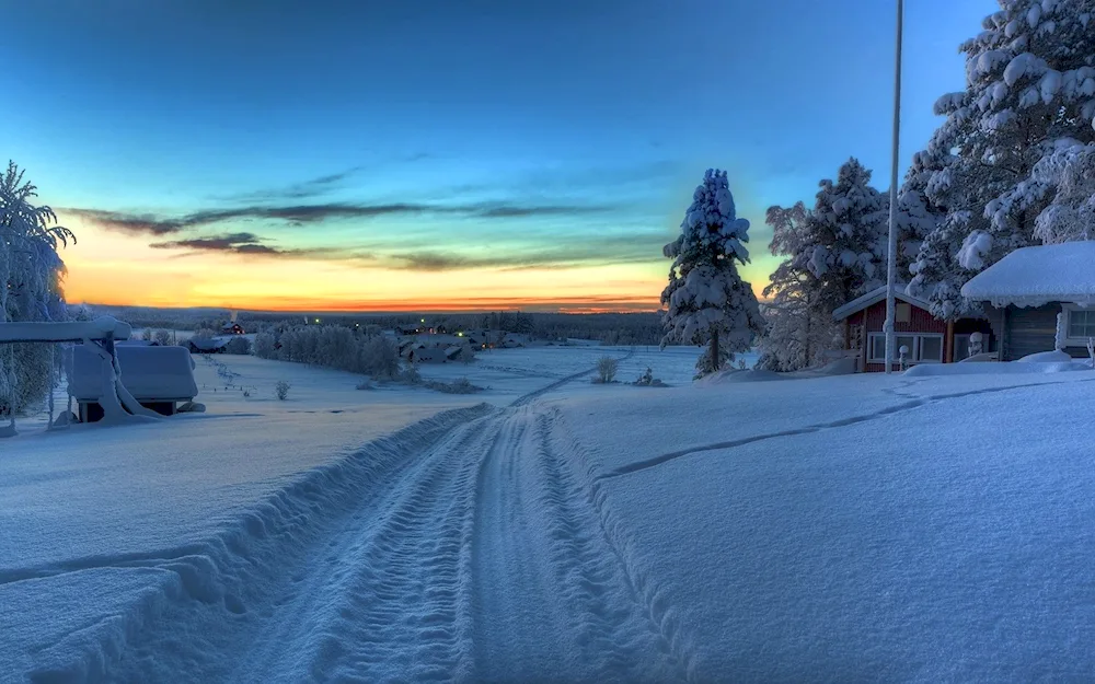 Winter landscape village