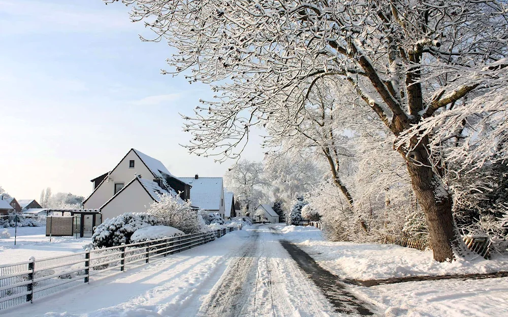 Winter landscape in the village