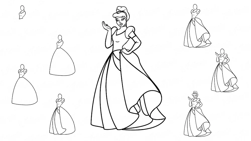 Cinderella drawing in pencil