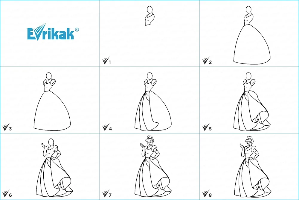 Step-by-step drawing of Cinderella